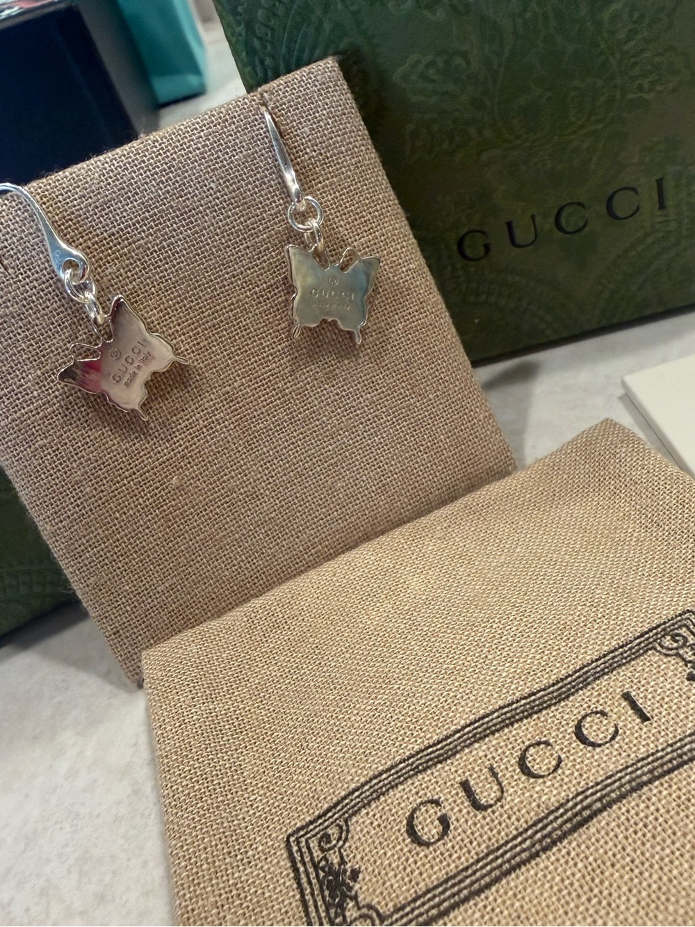 Earrings Gucci 925 Silver Butterfly Earrings NWT, with Gift Box and Pouch - Picture 2 of 4